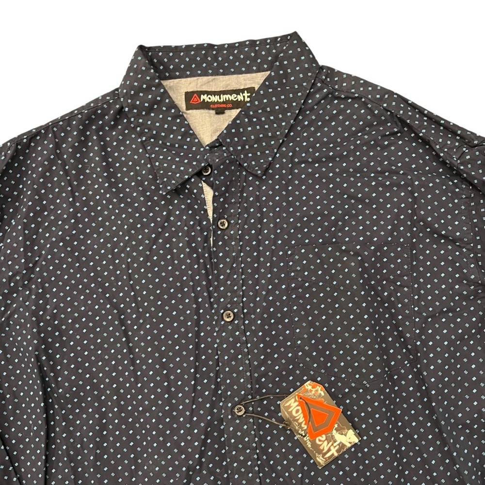 Monument Classic Fit Long Sleeve Button Up Shirt 2X Geometric Pattern Blue NEW